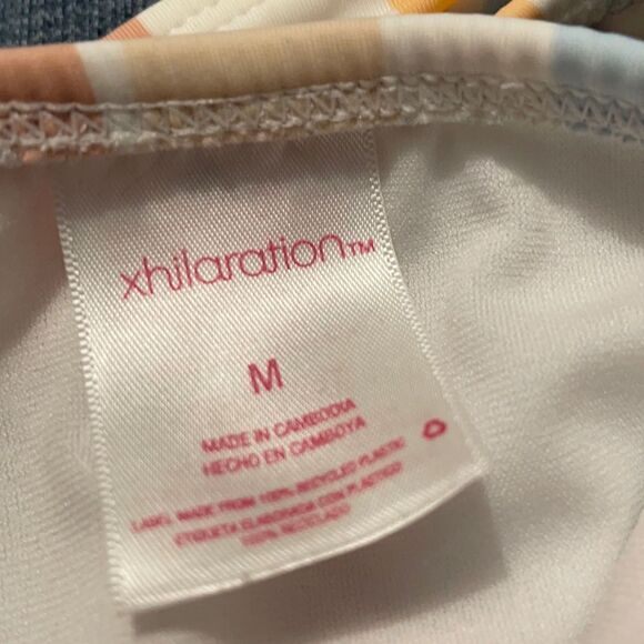 Xhilaration Multi Striped Hipster Bikini Bottom Junior Medium White Beige Clay - Picture 5 of 12